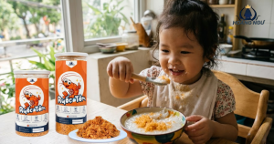 Trẻ em ăn cháo với ruốc tôm Hoàng Ngư rất hợp ý nha