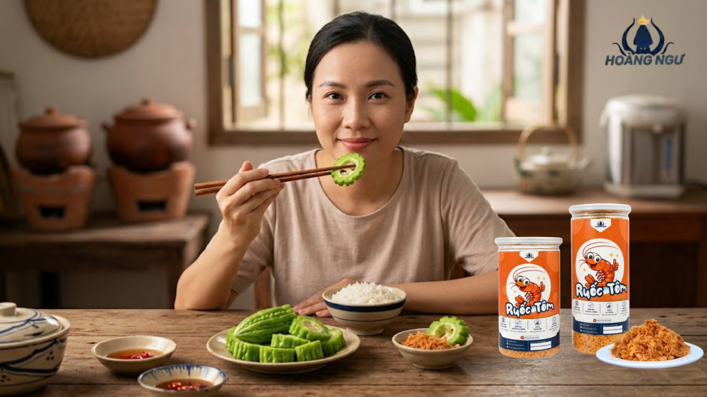 Ruốc tôm Hoàng Ngư ăn với mướp đắng