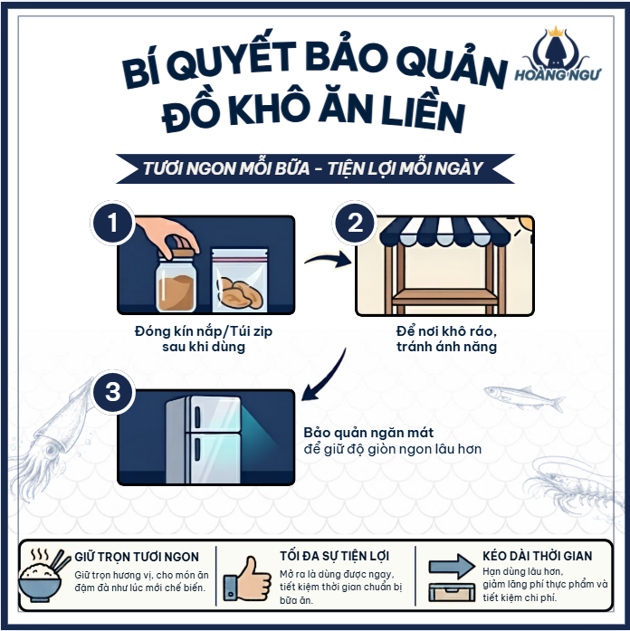 bí quyết bảo quẩn hải sản khô ăn liền